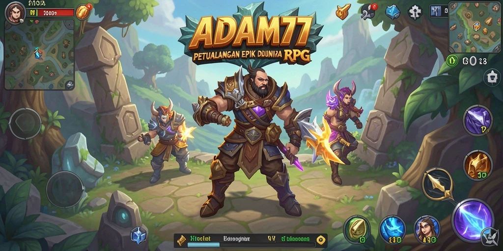Screenshot gameplay ADAM77 menunjukkan aksi pertarungan yang mendebarkan dan karakter unik.