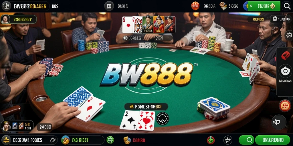 Screenshot utama BW888 menampilkan pemain menikmati permainan Poker dengan antusias.