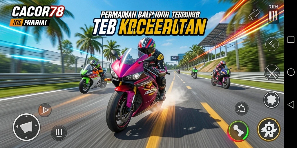 Screenshot gameplay CACOR78 yang menunjukkan balapan motor yang mendebarkan.