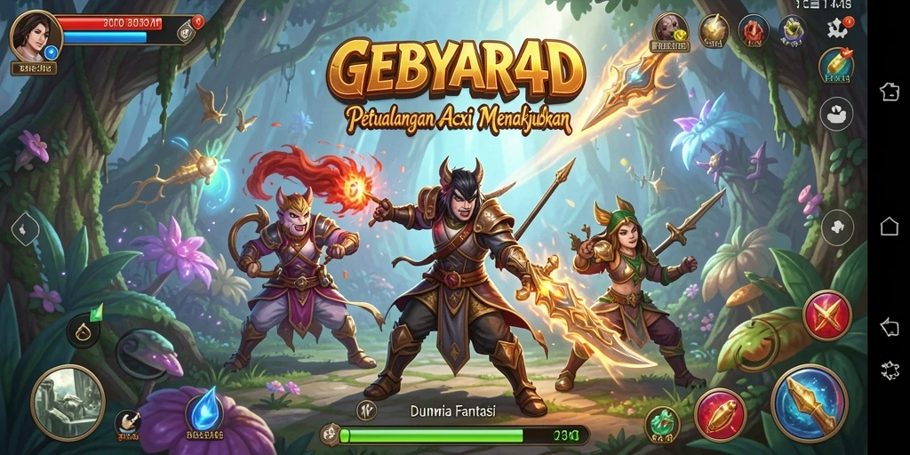 Tampilan aksi seru di GEBYAR4D dengan pertarungan karakter yang mengagumkan.
