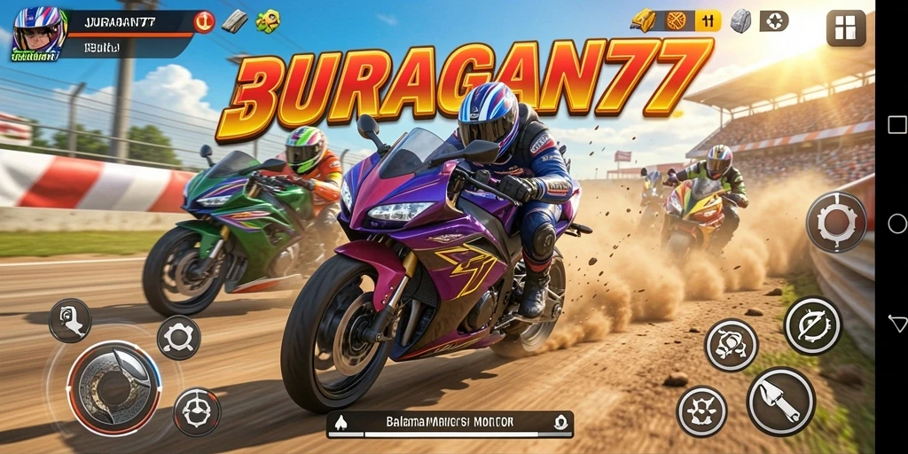 Tampilan aksi balapan motor yang mendebarkan di JURAGAN77.