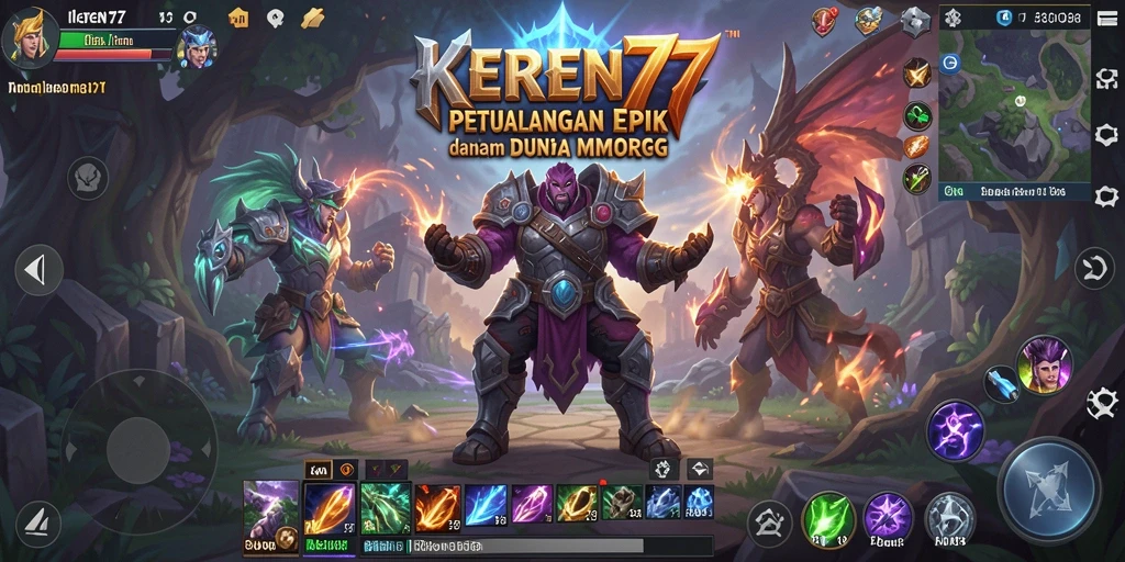 Tangkapan layar gameplay KEREN77 dengan pertarungan epik dalam dunia MMORPG.