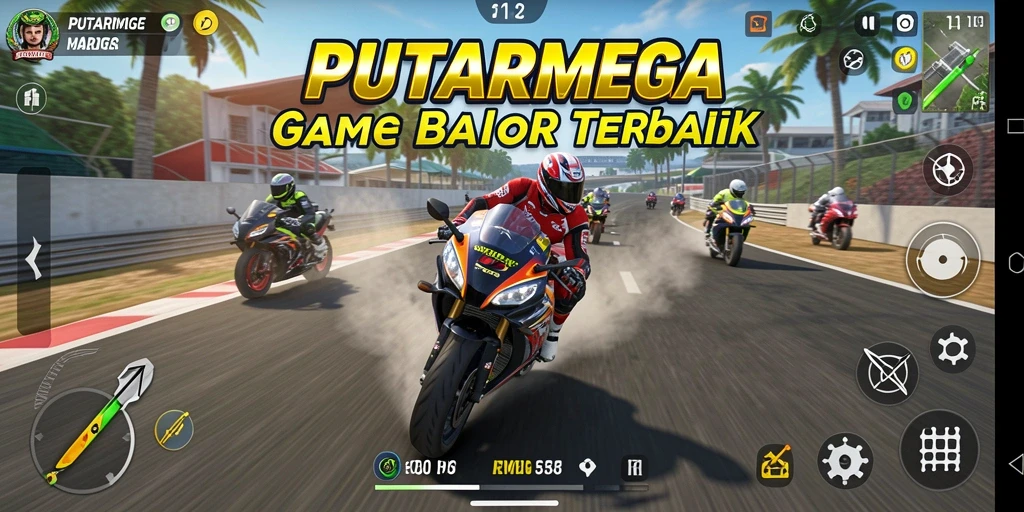 Gameplay PUTARMEGA yang intens dan mendebarkan saat balapan.