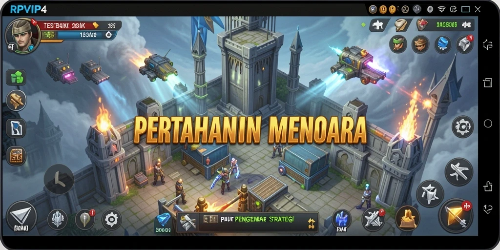 Screenshot gameplay RPVIP4 menampilkan aksi Tower Defense yang mendebarkan.
