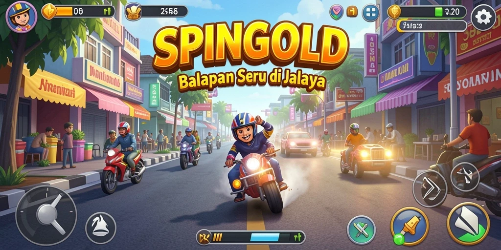 Tampilan gameplay SPINGOLD menampilkan aksi balapan yang mendebarkan dan grafis yang menawan.